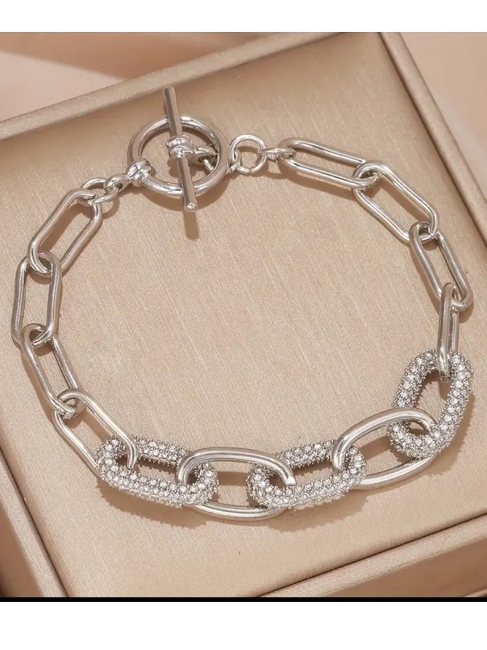 Yurman Style Madison Chain Toggle Bracelet in Silver with Pave Diamonds